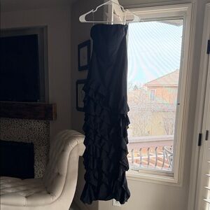 Oh Polly Black Strapless Ruffle Prom Dress with slit